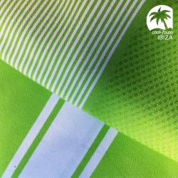 COOL-FOUTA PACK x2 Green Flash Hammam Fouta Towels Classic Plain weaving + Honeycomb weaving with stripes