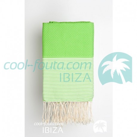 COOL-FOUTA Honeycomb Green Flash solid color with White stripes - Hammam Towel Fouta 2x1m.