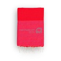 COOL-FOUTA Honeycomb Grenadine Red solid color with Pink Yarrow stripes - Hammam Towel Fouta 2x1m.