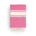 COOL-FOUTA CLASSIC plain weaving Fuchsia Pink Yarrow with raw cotton stripes - Fouta Hammam Towel 2x1m.