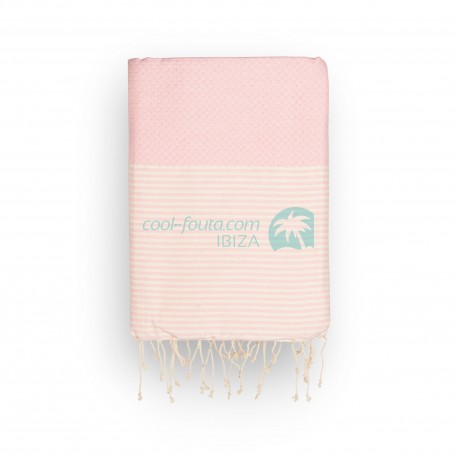 COOL-FOUTA Honeycomb Pale Dogwood Rose solid color with raw cotton stripes - Hammam Towel Fouta 2x1m.