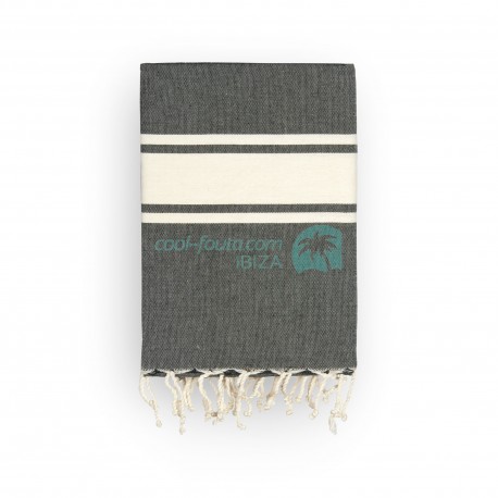COOL-FOUTA CLASSIC plain weaving Black with raw stripes - Fouta Hammam Towel 2x1m.
