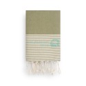 COOL-FOUTA Khaki Green Honeycomb solid color with Raw cotton stripes - Hammam Towel Fouta 2x1m.