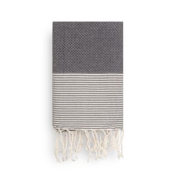 COOL-FOUTA Gray Black Honeycomb solid color with Raw cotton stripes - Hammam Towel Fouta 2x1m.