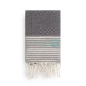 COOL-FOUTA Gray Black Honeycomb solid color with Raw cotton stripes - Hammam Towel Fouta 2x1m.