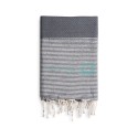COOL-FOUTA Honeycomb Gray Monument solid color with Silver Lurex stripes - Hammam Towel Fouta 2x1m.