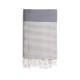 COOL-FOUTA Honeycomb Gray Monument solid color with Raw cotton stripes - Hammam Towel Fouta 2x1m.