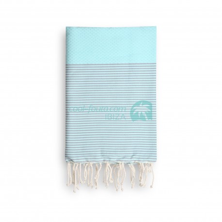 COOL-FOUTA Tiffany's Sal de Ibiza con rayas Gris Neutro - Toalla de Hammam Fouta Panal de abeja 2x1m.