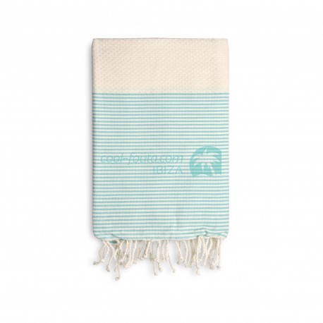 COOL-FOUTA Honeycomb Natural Raw cotton solid color with Emerald Green stripes - Hammam Towel Fouta 2x1m.