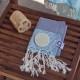 COOL-FOUTA MINI Tiffany's Blue Sal de Ibiza with Neutral Gray stripes Honeycomb Hammam Fouta Towel size 70x50cm.