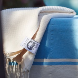 COOL-FOUTA PACK 1+Mini Classic Azul Cielo Fouta tejido liso + Mini algodón crudo