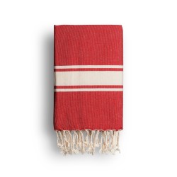 COOL-FOUTA CLASSIC plain weaving Flame Scarlet Red with raw stripes - Fouta Hammam Towel 2x1m.
