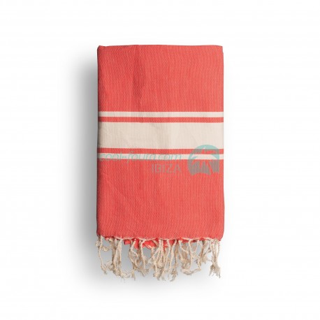 COOL-FOUTA CLASSIC Living Coral plain weaving with raw stripes - Fouta Hammam Towel 2x1m.
