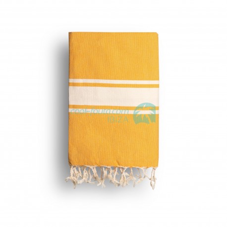 COOL-FOUTA CLASSIC Sunflower Yellow plain weaving with raw stripes - Fouta Hammam Towel 2x1m.