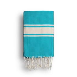 COOL-FOUTA CLASSIC Green Turquoise plain weaving with raw stripes - Fouta Hammam Towel 2x1m.