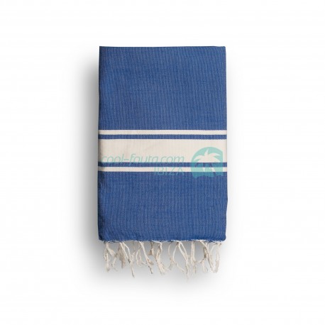 COOL-FOUTA CLASSIC Blue plain weaving with raw stripes - Fouta Hammam Towel 2x1m.