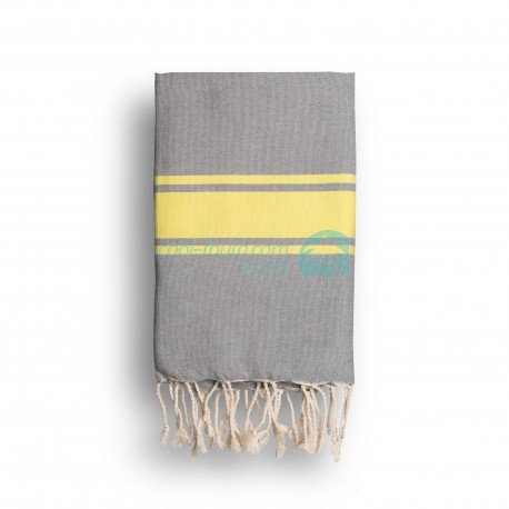 COOL-FOUTA CLASSIC Ultimate Gray plain weaving with Illuminating Yellow stripes - Fouta Hammam Towel 2x1m.