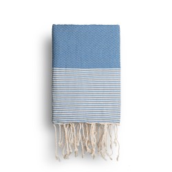 COOL-FOUTA Azul Heritage con rayas color algodón crudo - Toalla de Hammam Fouta en tejido Panal de abeja 2x1m.