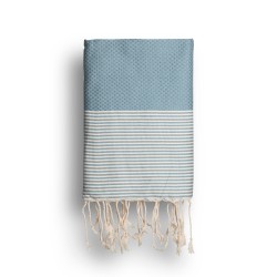 COOL-FOUTA Faded Denim Blue solid color with Raw cotton stripes - Honeycomb Hammam Towel Fouta 2x1m.
