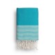 COOL-FOUTA Mosaic Blue solid color with Raw cotton stripes - Honeycomb Hammam Towel Fouta 2x1m.