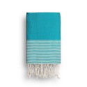 COOL-FOUTA Green Turquoise solid color with Raw cotton stripes - Honeycomb Hammam Towel Fouta 2x1m.