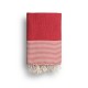 COOL-FOUTA Flame Scarlet Red solid color with Raw cotton stripes - Honeycomb Hammam Towel Fouta 2x1m.