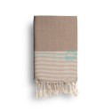 COOL-FOUTA Warm Taupe solid color with Raw cotton stripes - Honeycomb Hammam Towel Fouta 2x1m.