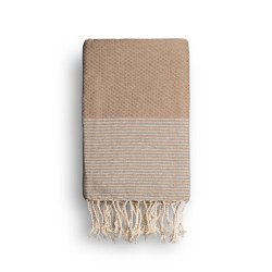 COOL-FOUTA Cuban Sand Beige solid color with Silver Lurex stripes - Honeycomb Hammam Towel Fouta 2x1m.