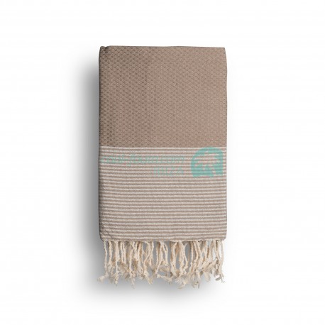 COOL-FOUTA Warm Taupe solid color with Silver Lurex stripes - Honeycomb Hammam Towel Fouta 2x1m.