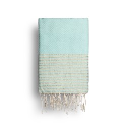 COOL-FOUTA Tiffany's Blue solid color with Golden Lurex stripes - Honeycomb Hammam Towel Fouta 2x1m.