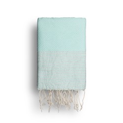 COOL-FOUTA Tiffany's Blue solid color with Silver Lurex stripes - Honeycomb Hammam Towel Fouta 2x1m.