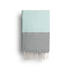 COOL-FOUTA Aqua Blue solid color with Gray Black stripes - Honeycomb Hammam Towel Fouta 2x1m.
