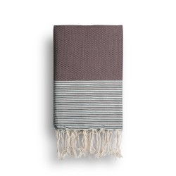 COOL-FOUTA Chocolate solid color with Tiffany's Blue stripes - Honeycomb Hammam Towel Fouta 2x1m.