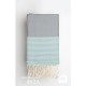 COOL-FOUTA Honeycomb Neutral Gray solid color with Acqua stripes - Hammam Towel Fouta 2x1m.